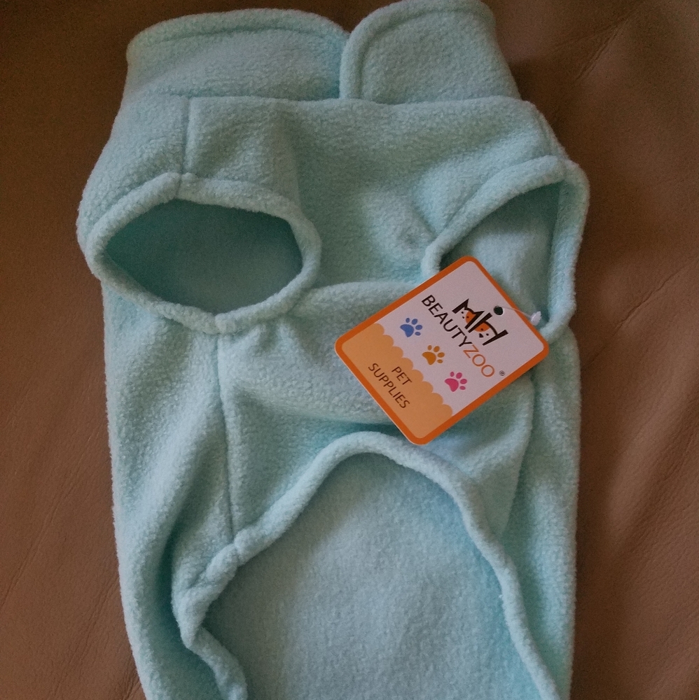 Dillybud Dog Sweater/Sweatshirt With Collar Hooks, Fleece, Color Pale Turquoise,